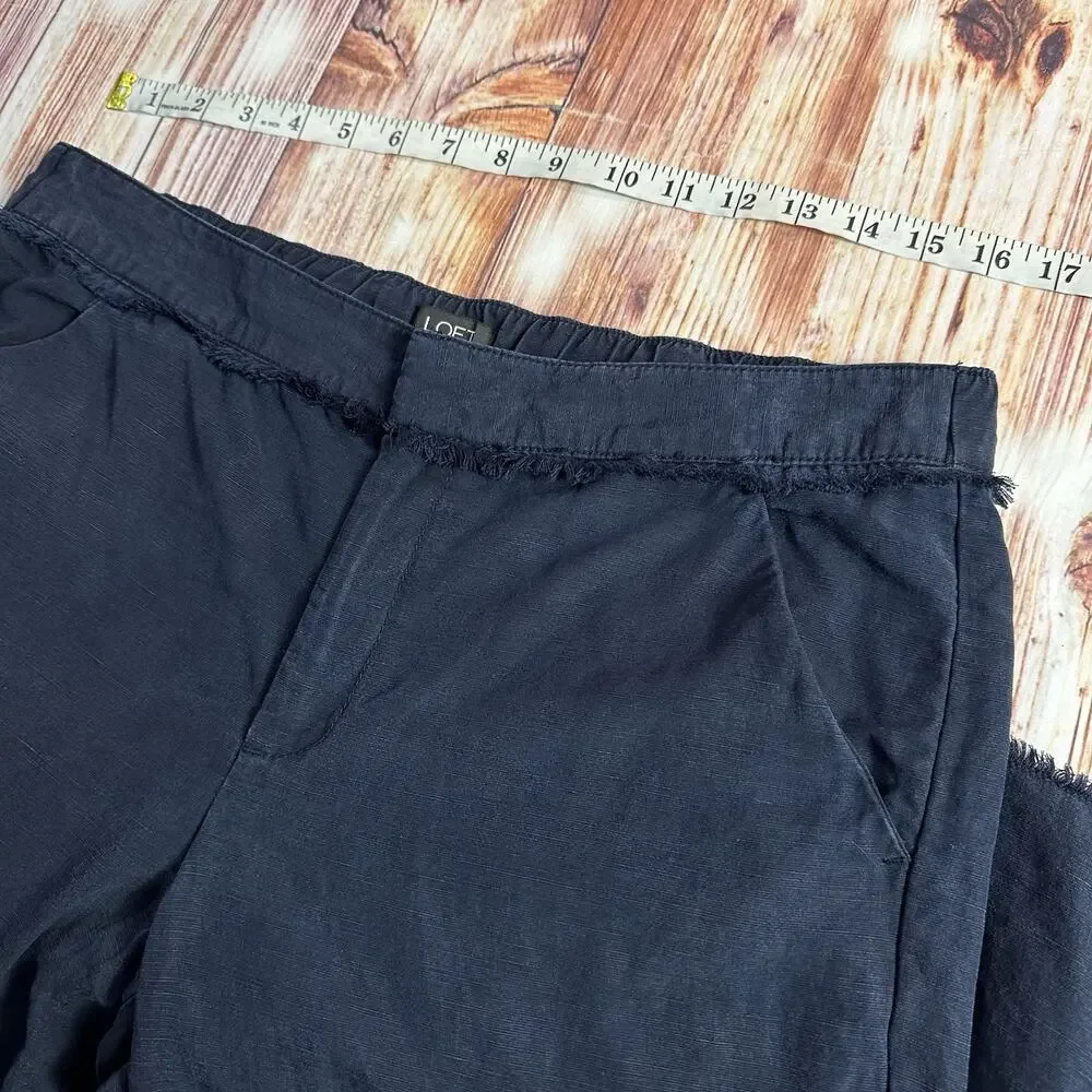 LOFT Size Small Navy Blue Linen Blend Mid Rise Frayed Hem Crop Ankle Pants 33x27 - Picture 5 of 10
